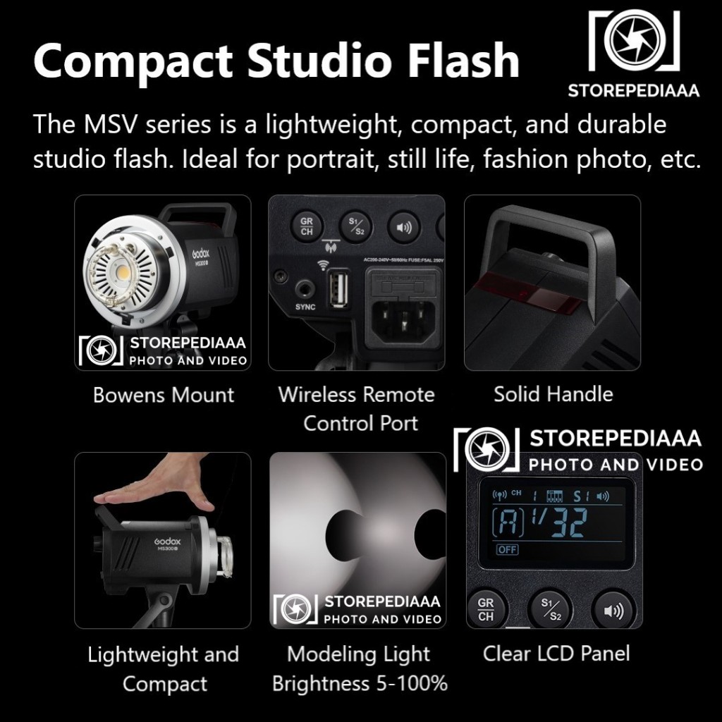 Jual Godox MS300V Studio Flash with LED Modeling Light MS300-V MS300 V ...