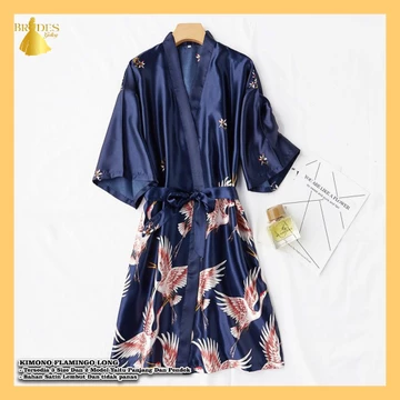 BD Kimono Panjang Dan Pendek Bahan Satin Premium Motif Flamingo Baju Tidur Pengantin BD08 09