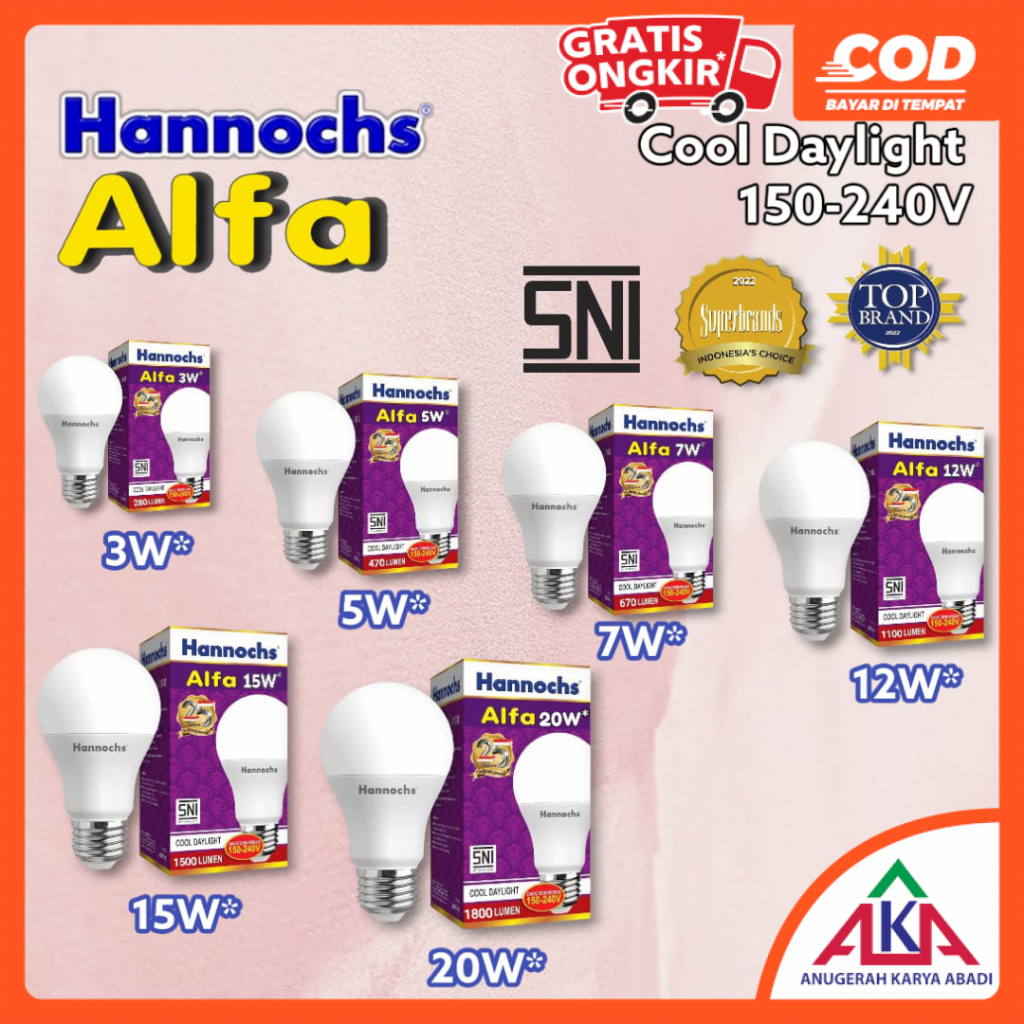 Jual Hannochs Alfa Bohlam Lampu Led 3w 5w 7w 9w 12w 15w 20w Putih Cool