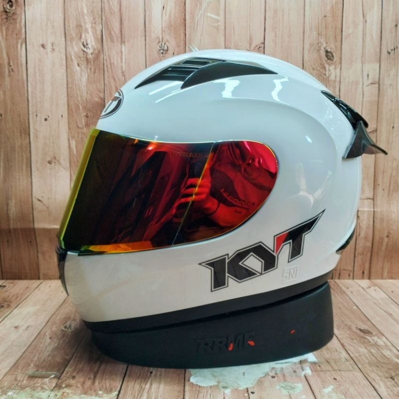 Jual HELM KYT R10 SOLID WHITE PAKET GANTENG VISOR IRIDIUM I SPOILER I
