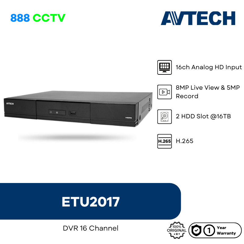 Jual AVTECH ETU2017 DVR 16ch up to 5MP Made in Taiwan | Shopee Indonesia