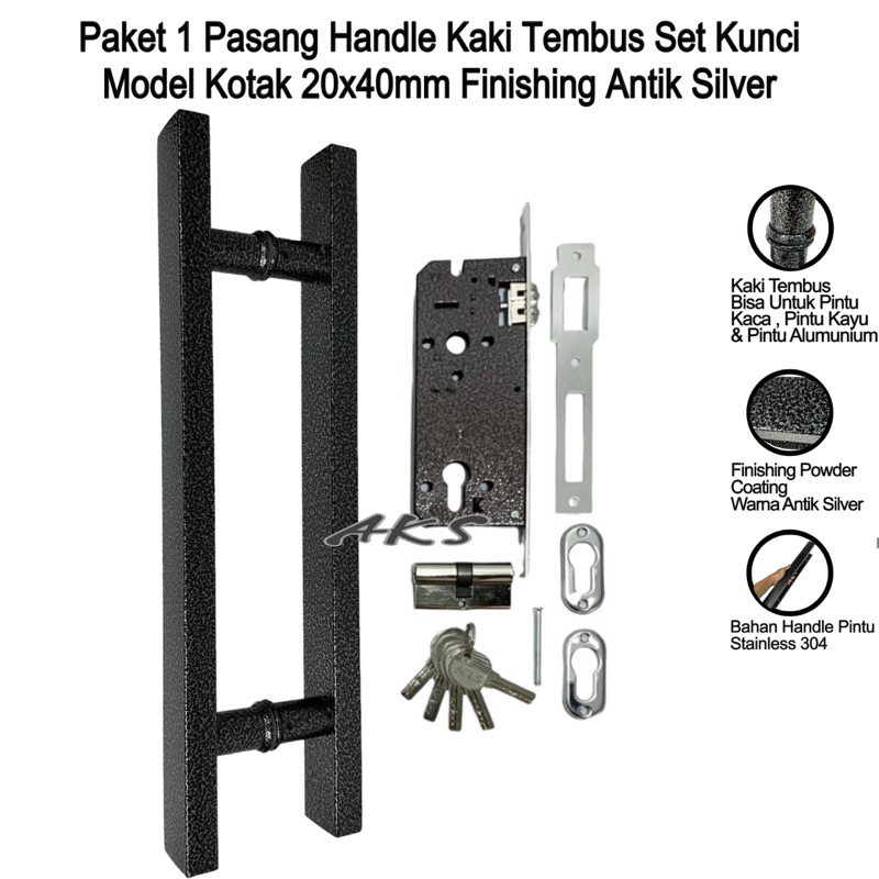 Paket 1 pasang handle pintu kaki tembus set kunci model kotak 20x40mm tarikan gagang pintu rumah handle pintu rumah stainless steel