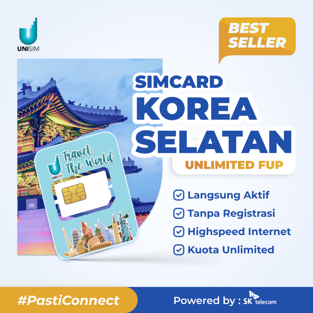 Jual UniSim Travel Simcard KOREA Unlimited (FUP 1GB/Hari) || Sim card ...