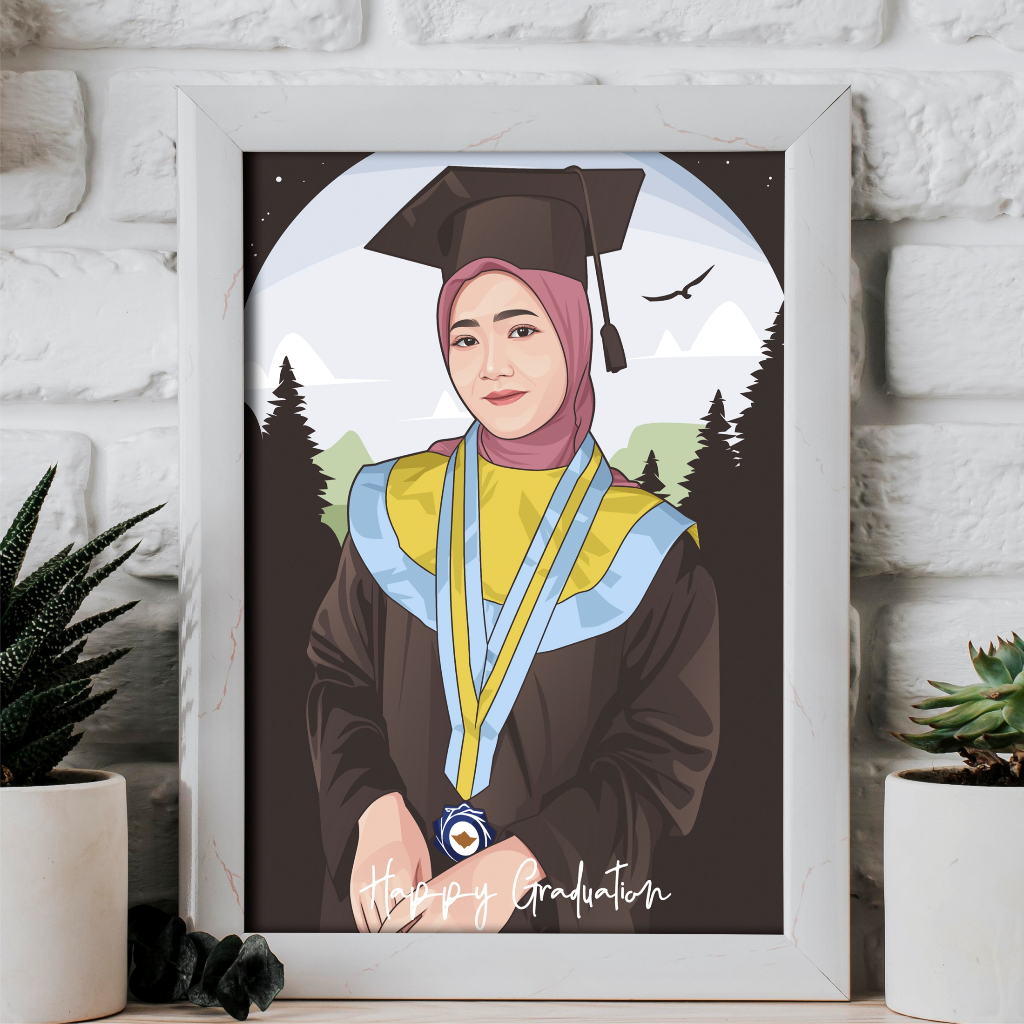 Jual Kado Wisuda Jasa Lukis Vector Art (CETAK + BINGKAI A4) Vector