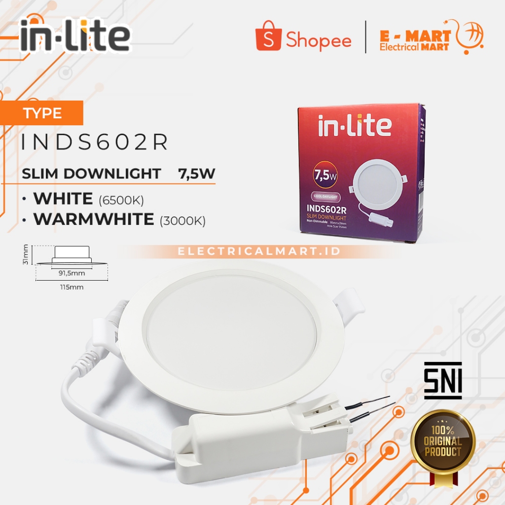 Jual INLITE Downlight LED PANEL SLIM 7.5W WATT BULAT In-Lite INDS602R 7 ...