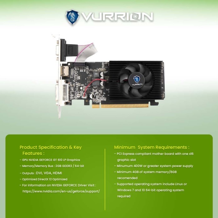 Jual VGA AGS VURRION NVIDIA GT610 LP 2GB GDDR3 64bit REAL CAPACITY ...