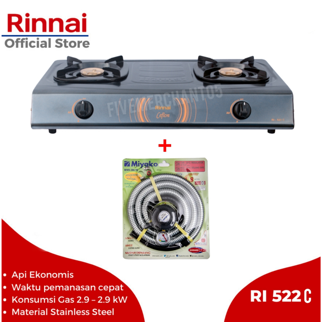 Jual Kompor Gas Rinnai RI 522C Kompor Ceflon Rinnai 2 Tungku Kompor ...