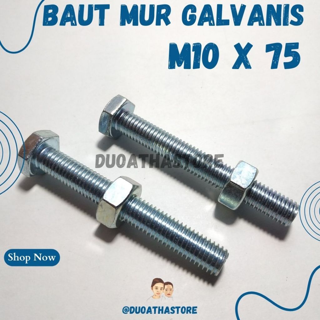 Jual M10 X 75 BAUT MUR PUTIH M10x75 BMP M10 X 75mm HEX GALVANIS ...