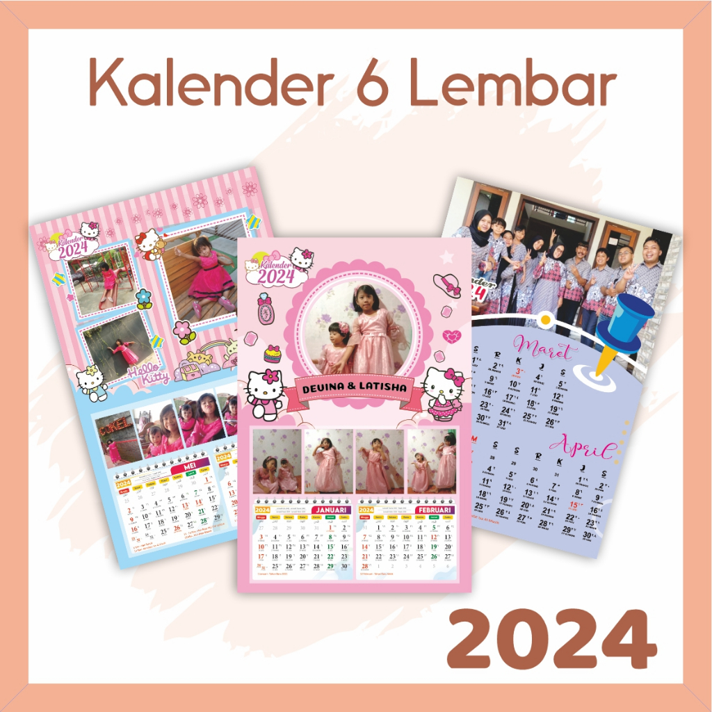 Jual Kalender Dinding 2024 Custom Poster Foto Karakter Lengkap Jawa Masehi 6 Lembar Murah 4113