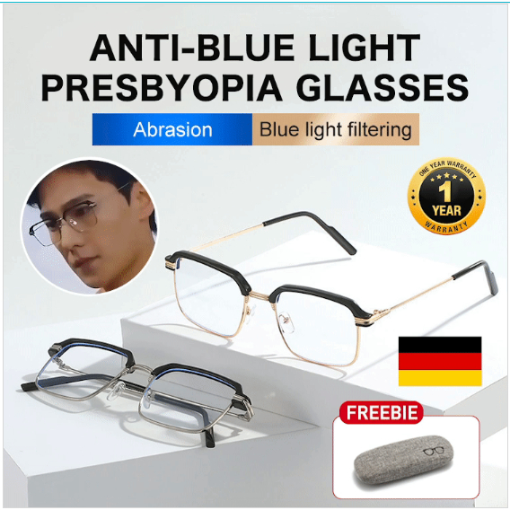 HW kacamata baca plus reading glasses pria photochromic progresif kacamata baca Jerman square frame kacamta baca Plus pria anti-blue light hsmrg