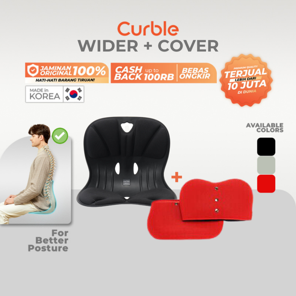 Jual Curble Posture Chair Wider - Bundling Chair Black & Cover Red ...
