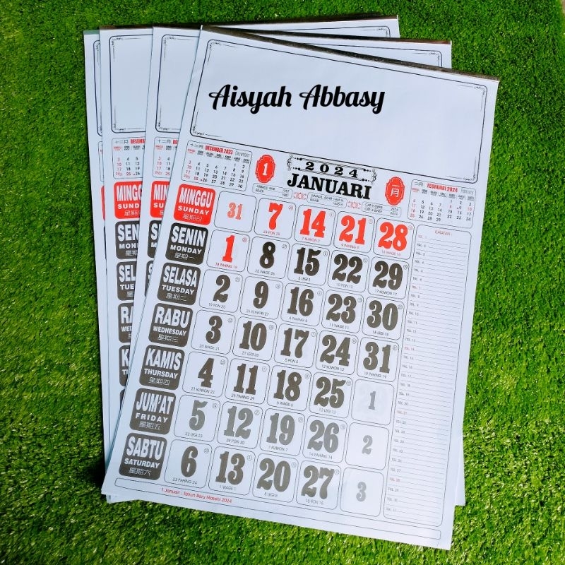 Jual Kalender kerja 2024 1 bulanan 12 lembar 32×48 cm JH angka hitam