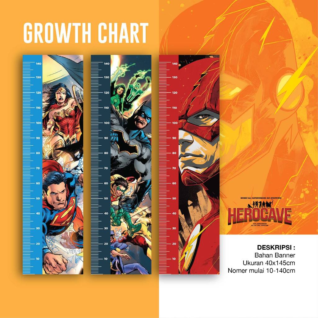 Jual Growth Chart/ Height Growth Chart /Kids Tema Hero/ Pengukur Tinggi