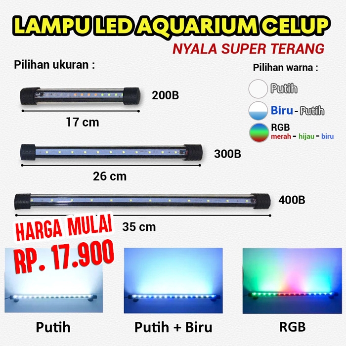 Jual Lampu Aquarium Akuarium LED Celup 20cm 30cm 40cm Warna Warni RGB ...