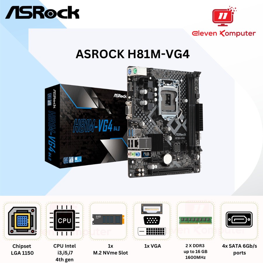 Jual Motherboard Asrock H81M-VG4 R4.0 (LGA1150, DDR3) | Shopee
