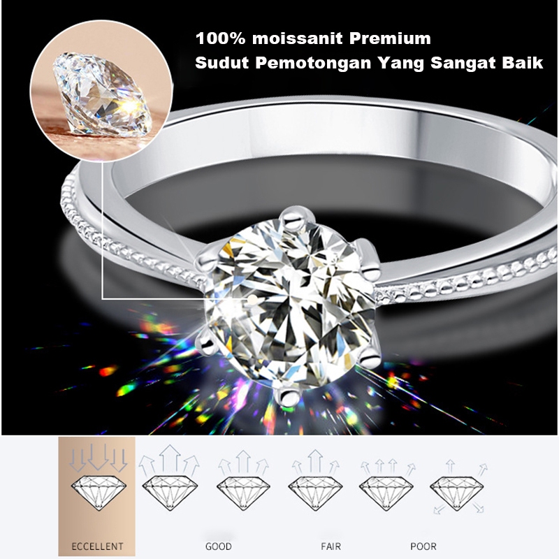 Jual Cincin Wanita Cincin Moissanite Sertifikat Gra 1 Karat Cincin Berlian Asli Cincin Moissanite Berlian Untuk Wanita Moissanite Gra Ori Cincin Berlian Wanita cincin Fashion Simpel Tunangan Wanita Mo...