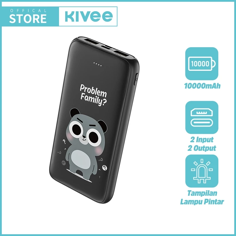 Kivee Powerbank 10000 mah mini Korea style Kartun lucu Dual USB Ungu pink black - Garansi 1 tahun