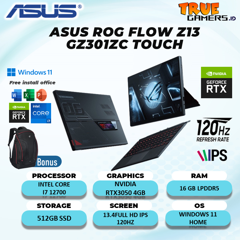 Jual Laptop Asus Rog Flow Z Gz Zc Touch I Rtx Gb Gb Gb W Fhd Ips