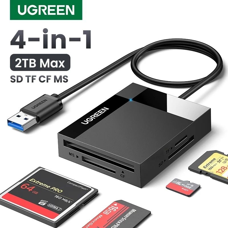 Jual Ugreen 4 in 1 USB3.0 TF/SD/MS/CF Card Reader Hub Adapter | Shopee ...