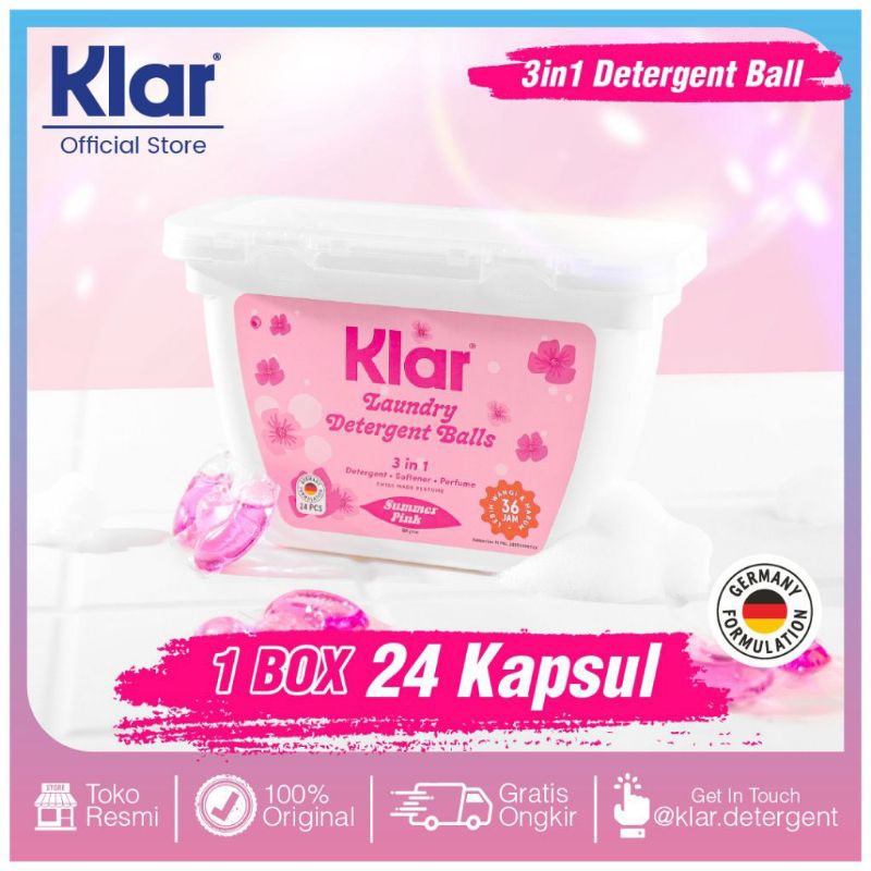 Jual Klar Laundry Detergent Ball 3 in 1 (BOX) 24pcs Detergent Instant
