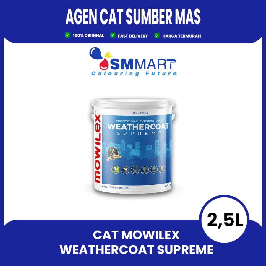 Jual Mowilex Weathercoat Supreme 18 Tahun Cat Tembok Warna White 2 5l