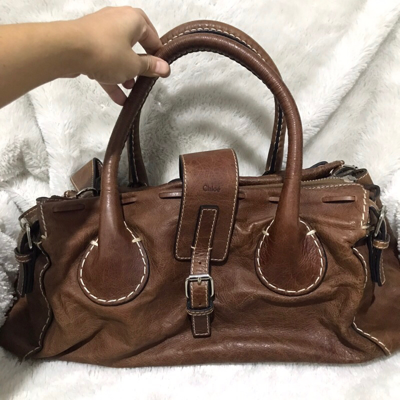 Vintage Chloe Edith Leather Boston Bag Large Capacity Rare