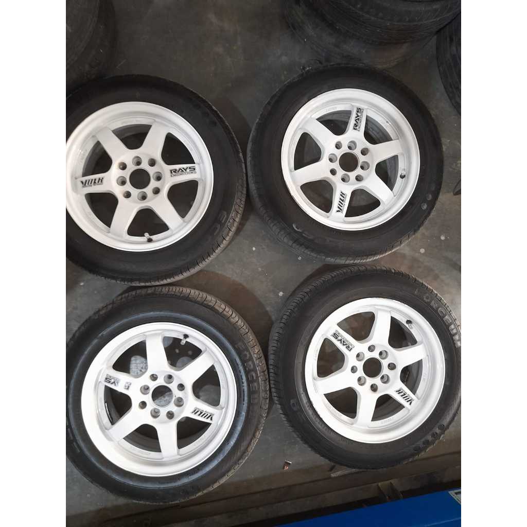 Jual Velg Volk Rays R15 lebar 6.5 lubang 4x100/114 Et/40 white plus ban ...
