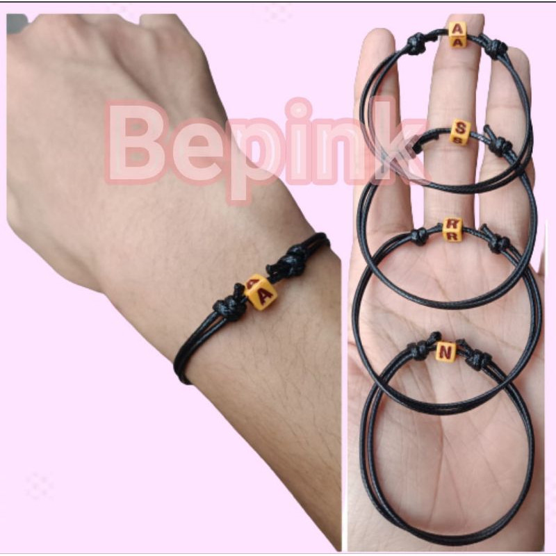 Jual GELANG INISIAL HURUF DADU KUNING KAYU SINGLE SLIDE 1,5 MM TANPA ...