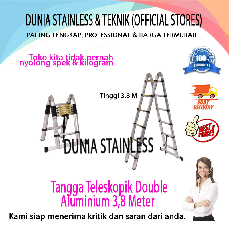 Jual Tangga Teleskopik Double Aluminium Meter Alat Teknik Stainless Steel Shopee Indonesia