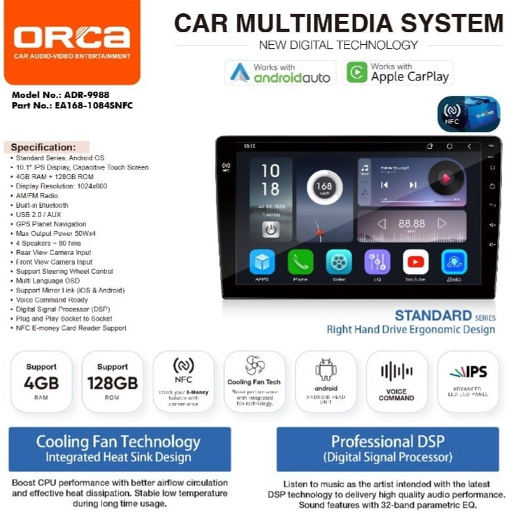 Jual ORCA ADR9988 New Standard Head Unit Android Universal RAM 4GB ROM