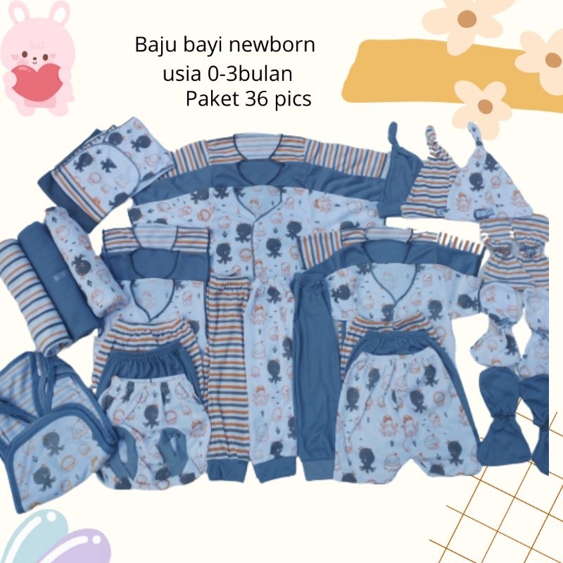 Jual Paket Hemat Baju bayi newborn Baru Lahir 36pics seri abu /paket