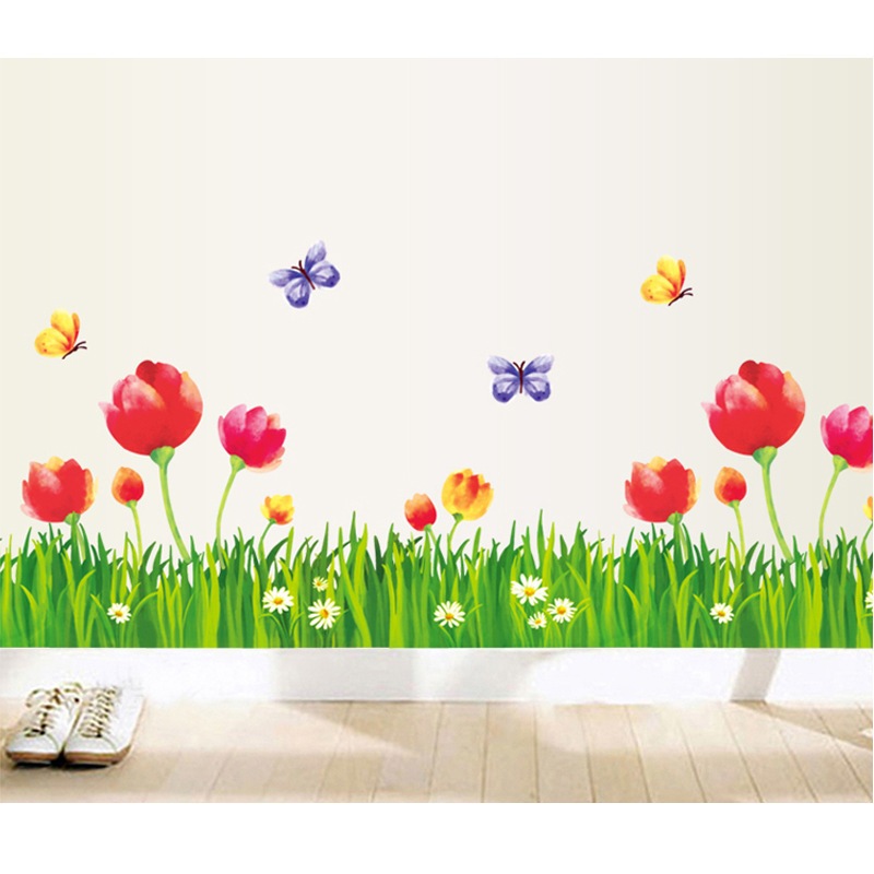 Jual Reliza Wall Sticker Bunga Tulip Rumput Hijau Green Grass Flowers ...