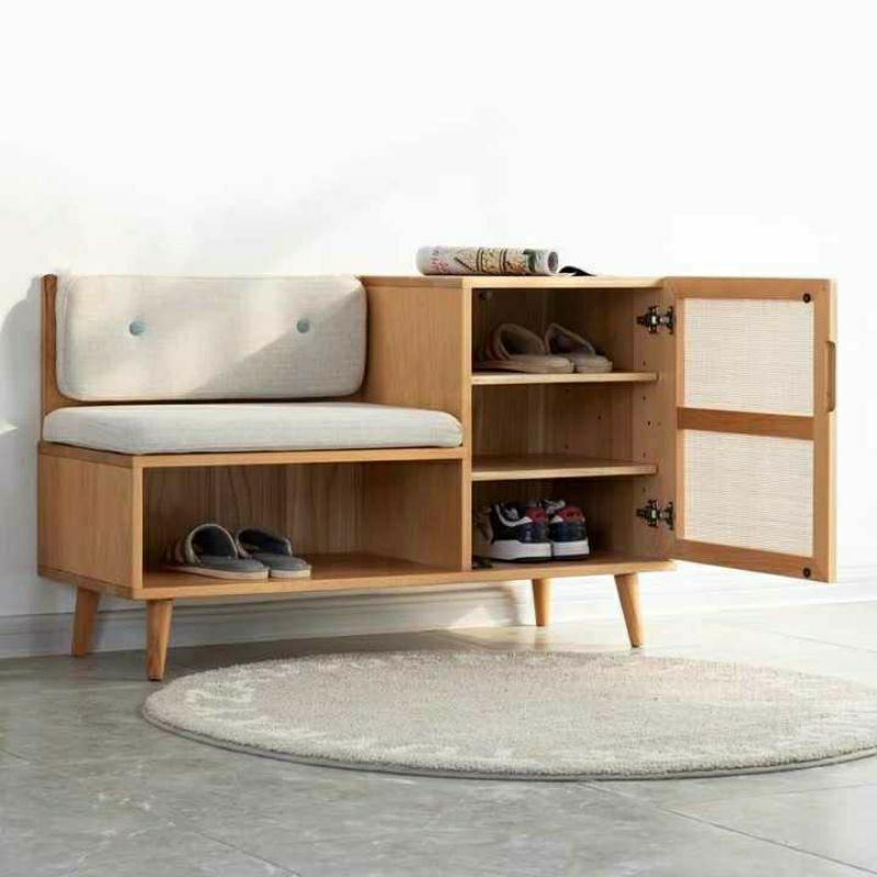 Jual RAK SEPATU/SOFA BENCH DENGAN PENYIMPANAN KAYU JATI SOLID KOMBINASI ...
