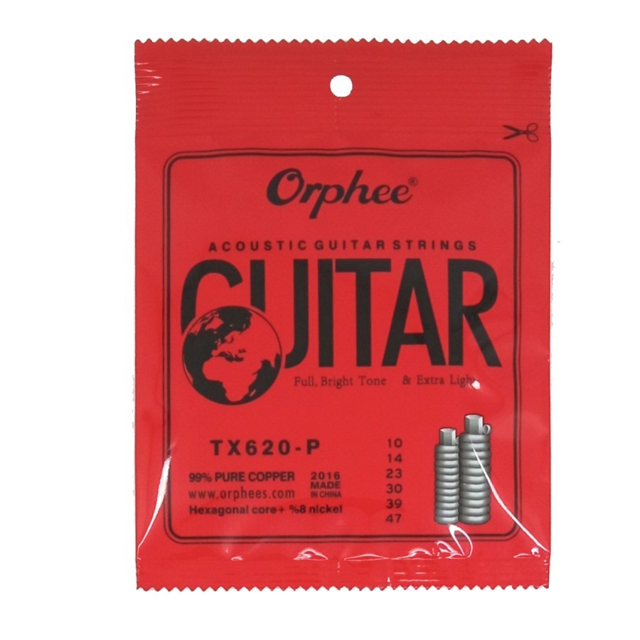 10 Set (60 Corde) Orphee TX620 Per Chitarra Acustica, Calibro .010-.047, Extra Light