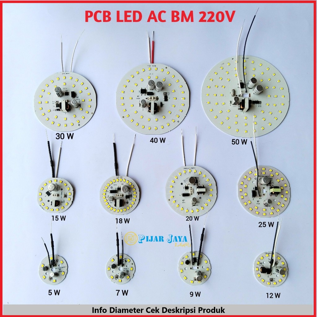 Jual PCB LED AC BM Watt Lengkap 5 7 9 12 15 18 20 25 30 40 50 Watt DOB ...