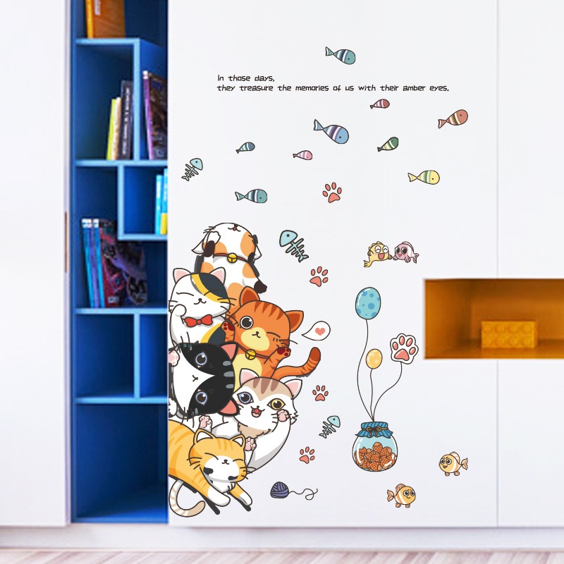 Jual Reliza Wall Sticker Cat Cute Door Kartun Hewan Kucing Baby ...