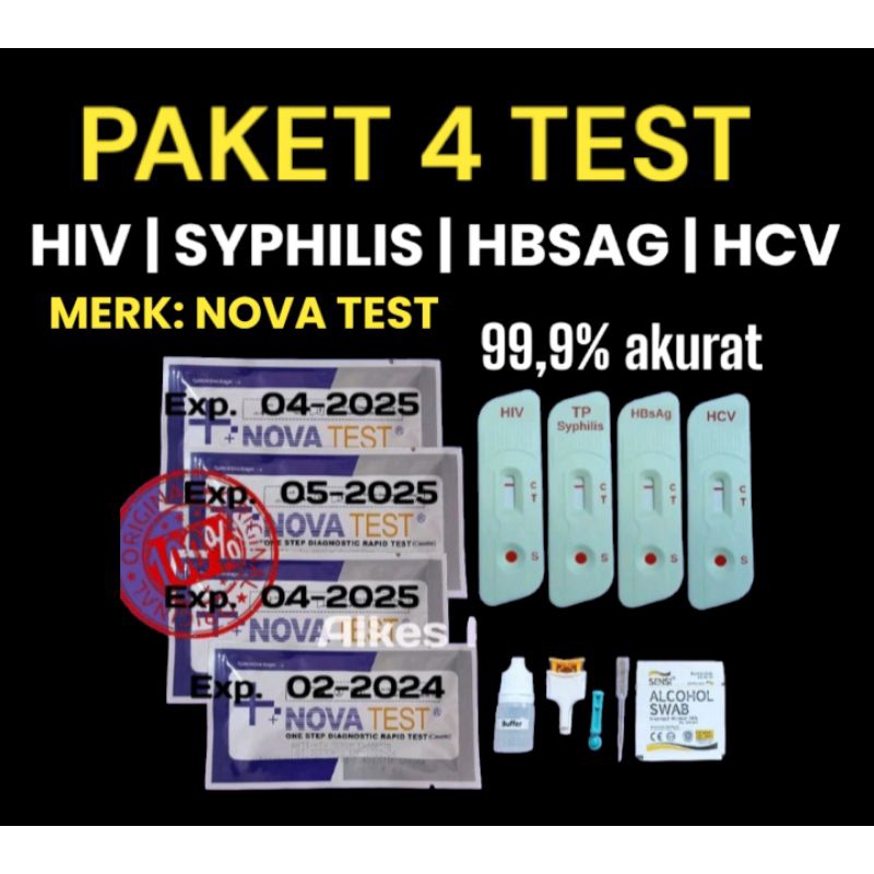 Jual 4 test lengkap siap pakai HIV SYPHILIS HBSAG HCV merk NOVA