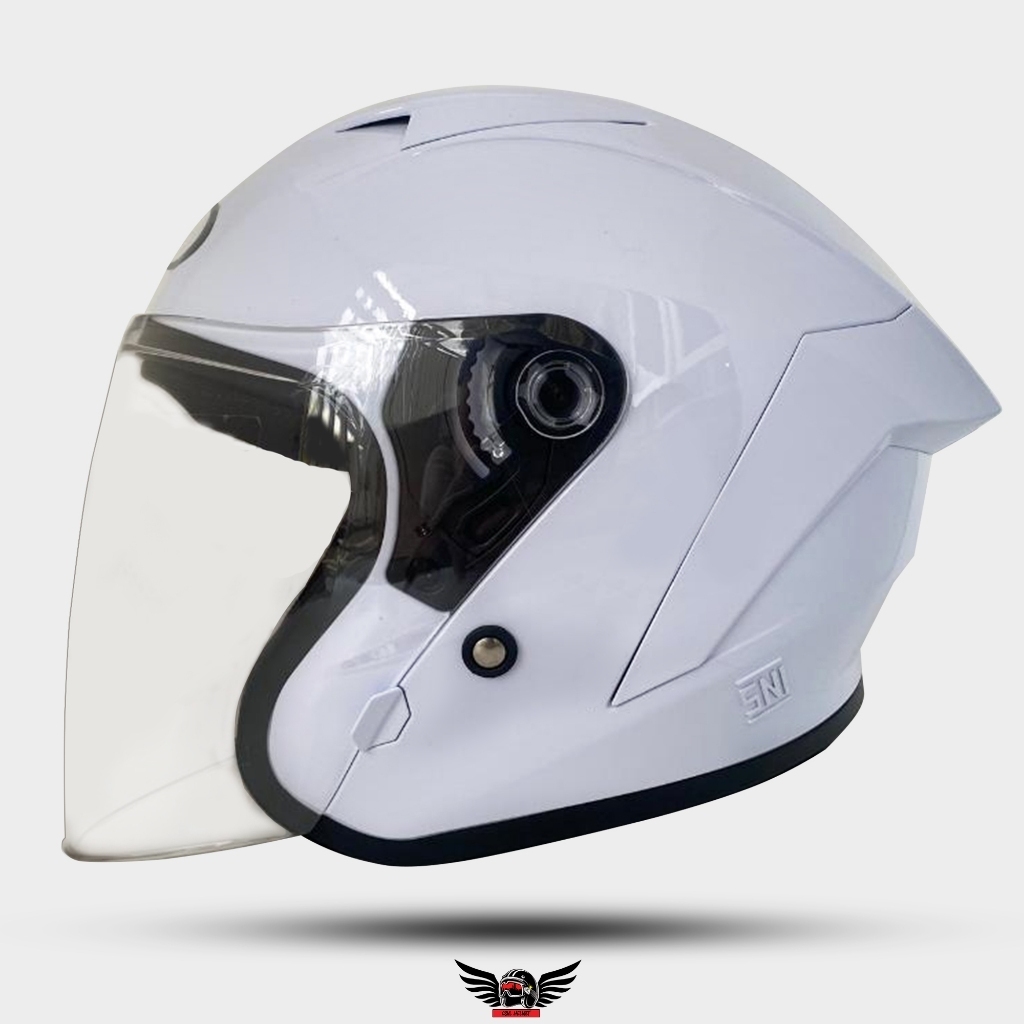 Jual Helm Half Face MLA CERBERUS PUTIH KACA VISOR BENING/ Helm Premium