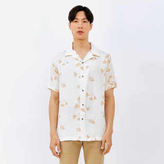 M231 Kemeja Pria Printing Hawaii Pendek Cream New Terrain 3180B
