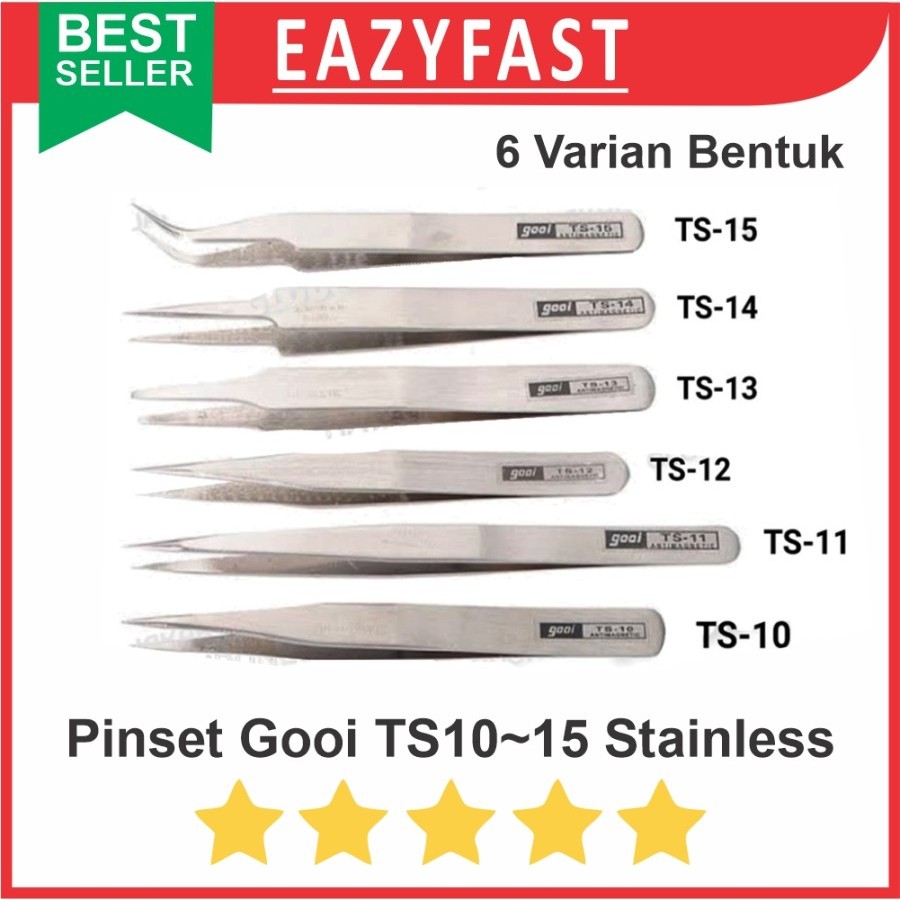 Jual Pinset TS10-15 Set Lurus Bengkok Tajam Lancip Tweezer Stainless ...