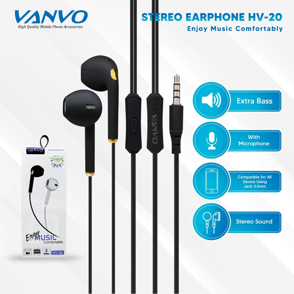 Jual Headset Hansfree Earphone Vanvo HV-20 Stereo Sound