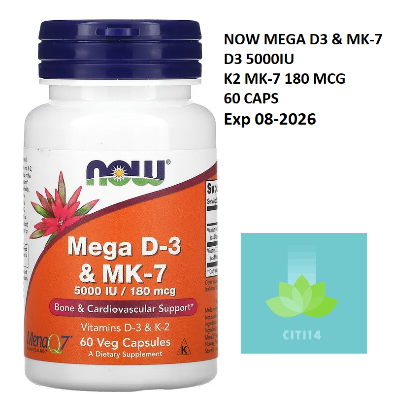 Jual Now Foods Mega D3 MK7 5000 iu / 180 mcg Vitamin D3 K2 MK7 60Caps