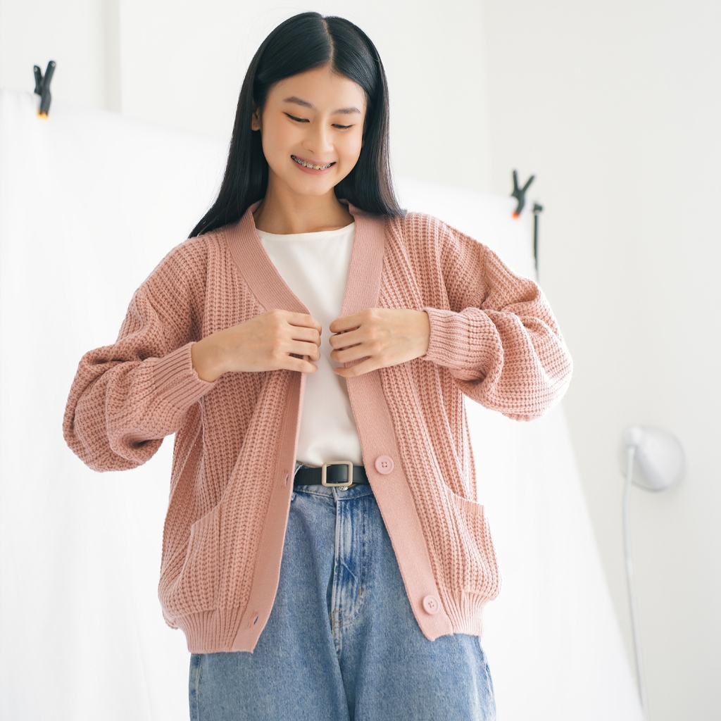 Jual ANSSY - Kumi Premium Pocket Cardigan Dusty - Cardigan Rajut Saku ...