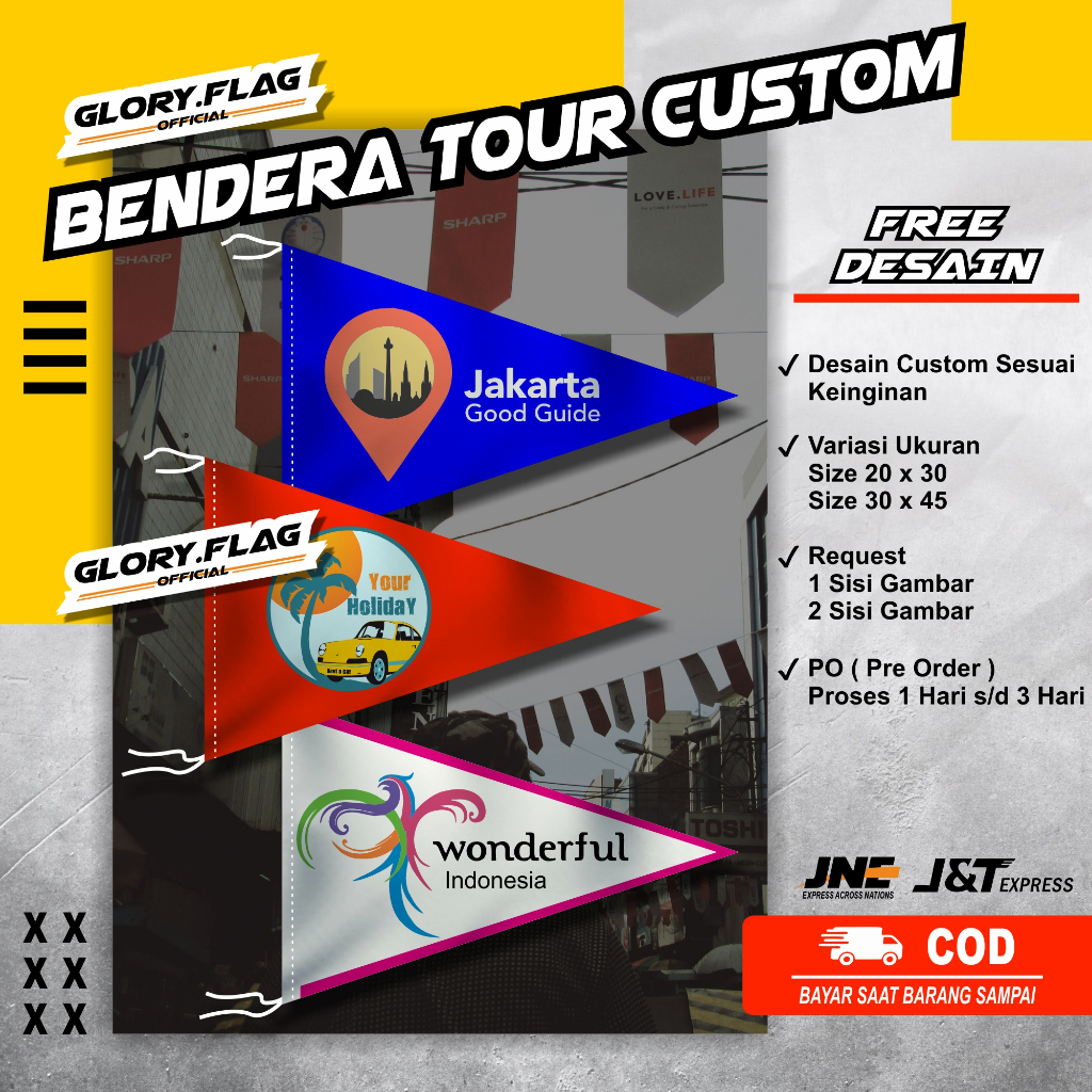 Jual CUSTOM BENDERA SEGITIGA | BENDERA TOUR GUIDE TRAVEL | BENDERA