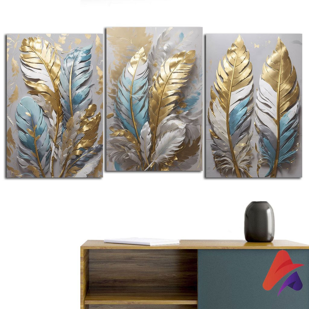 HIASAN DINDING BULU MINIMALIS FEATHERS LIGHT 20X30 ABSTRAK RUANGAN WALLDECOR POSTER KAYU DAUN GOLD