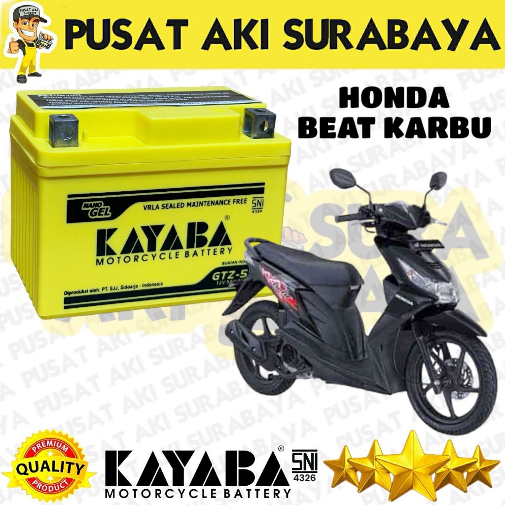 Jual ORIGINAL AKI KERING MOTOR ACCU KAYABA GTZ5S HONDA BEAT KARBU VARIO