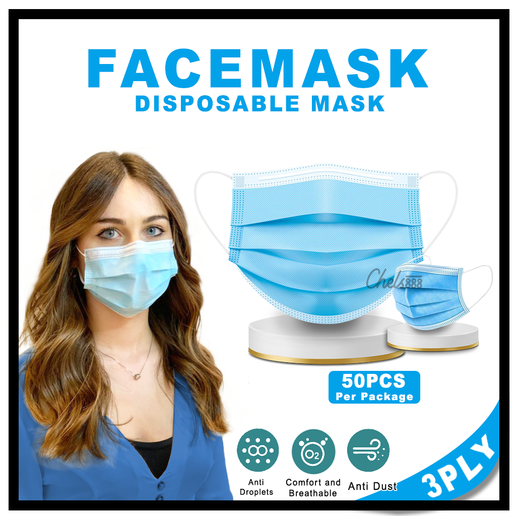Jual Masker 3 ply Earloop Facemask Disposable 50 pcs | Shopee Indonesia