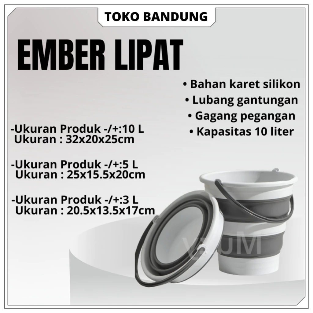 Ember lipat portable 3l 5l 10l water bucket foldable collapsible baskom multifungsi