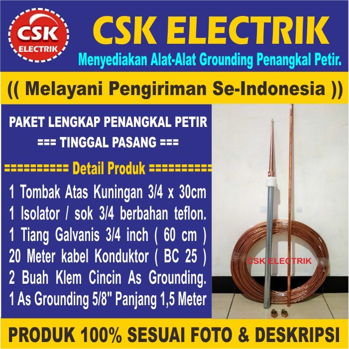 Jual Penangkal Petir 1 Tombak + 20 M Kabel BC 25 Lengkap Tinggal Pasang ...