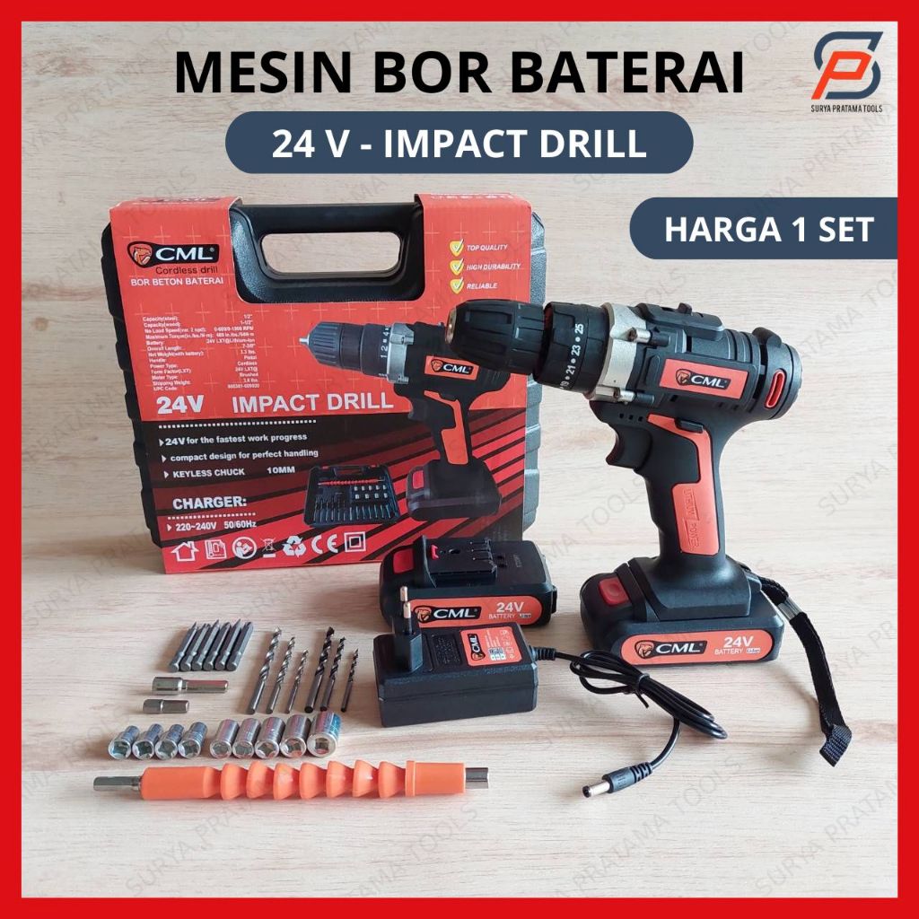 Jual [1 SET] Camel Mesin Bor Baterai Impact Set 24V Bor Cordless Impact ...